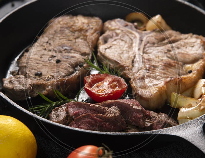 Grilled Beef Steak  in a Pan