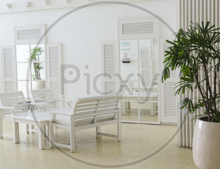 A Modern white themed living room interior