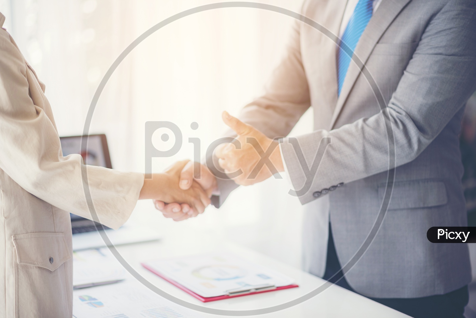 Businessmen shaking hands as a sign of approval