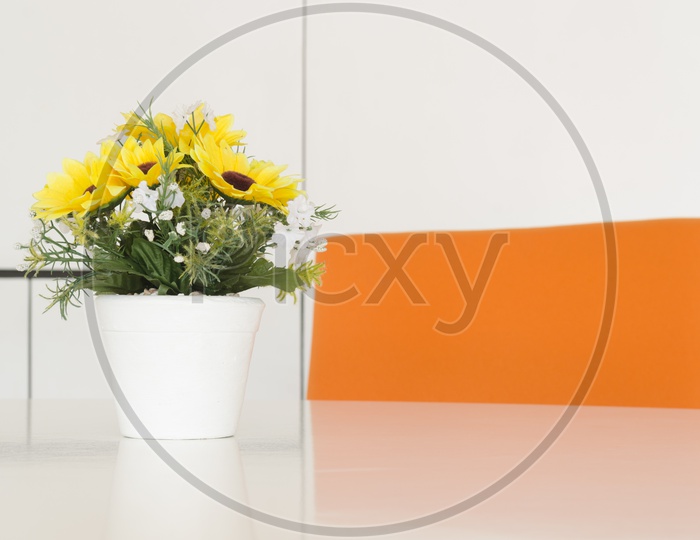 A Sunflower vase on desk