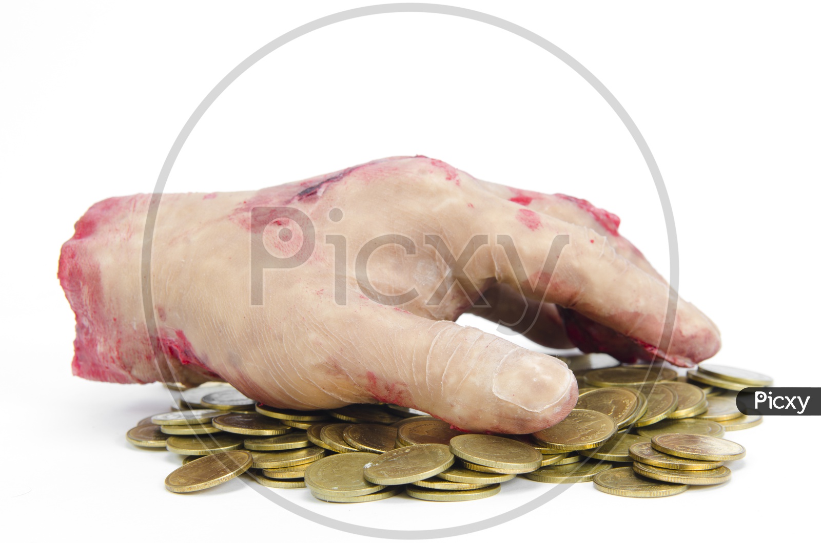 A Human Hand on the stack of coins