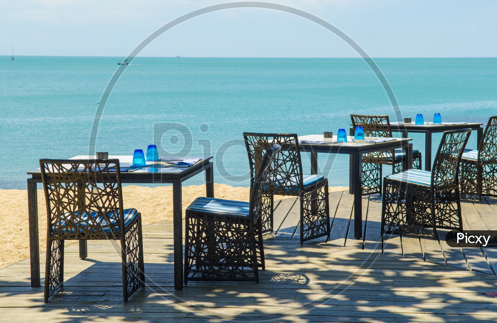 A Dining area of restaurant along the beach