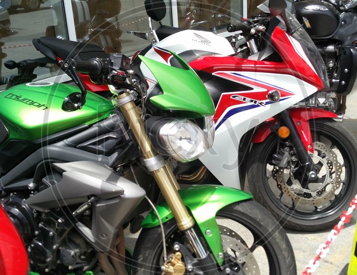 Super Bikes Parked at a Store