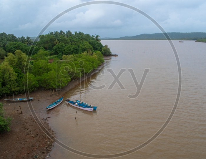 View of Chapora river from Siolim bridge, Chopdem, Goa.