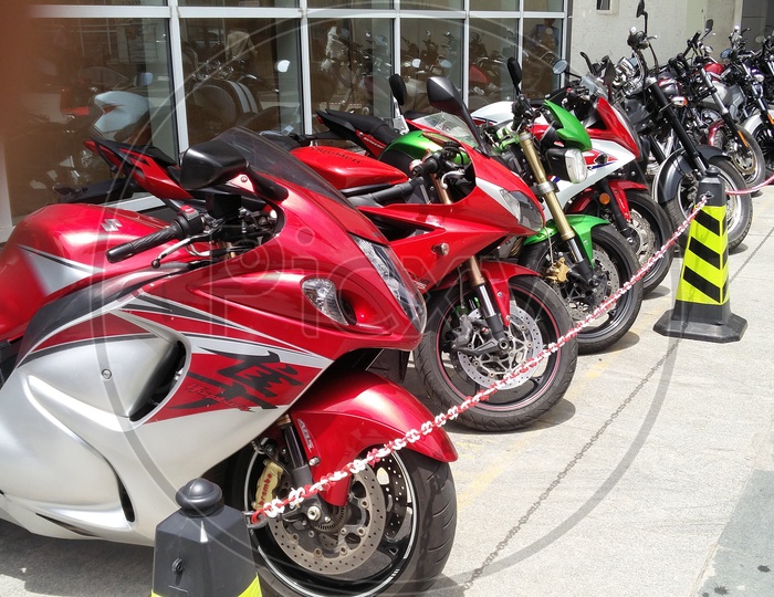Super Bikes Parked at a Store