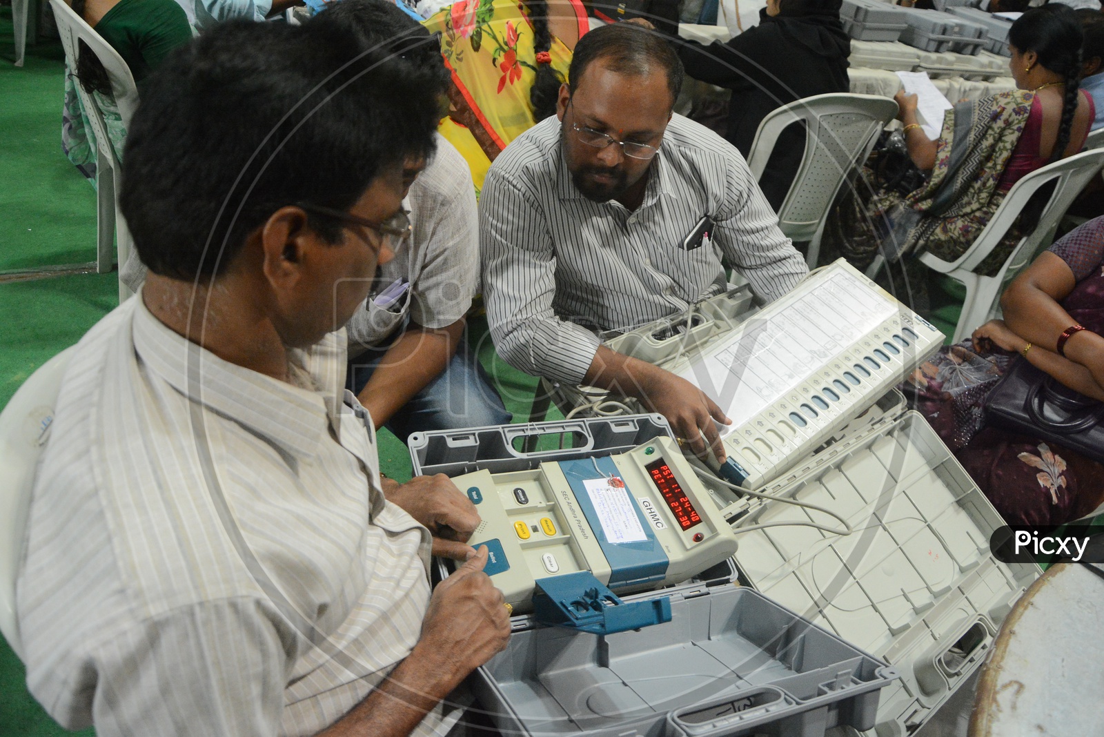 Election Officers Allotting  EVM Machines to Booth level Election Officers  At a Hub