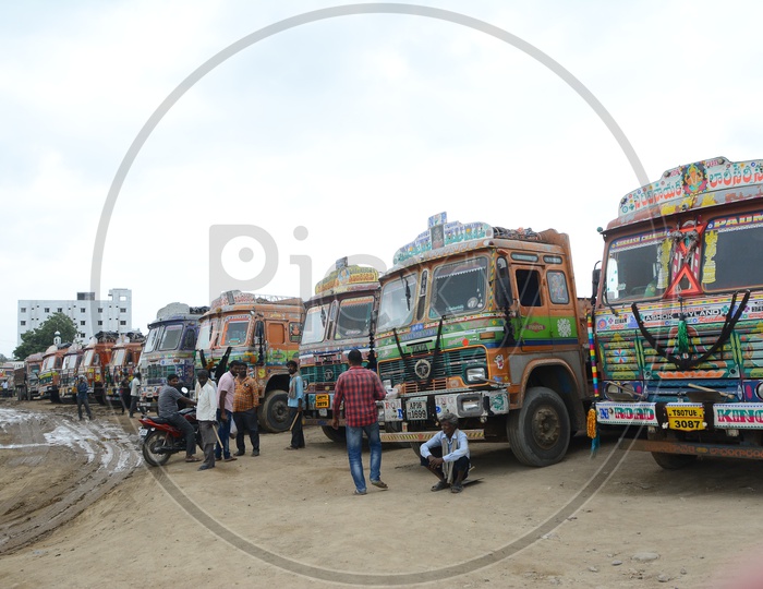 Trucks Or Lorries Parked In a Compound
