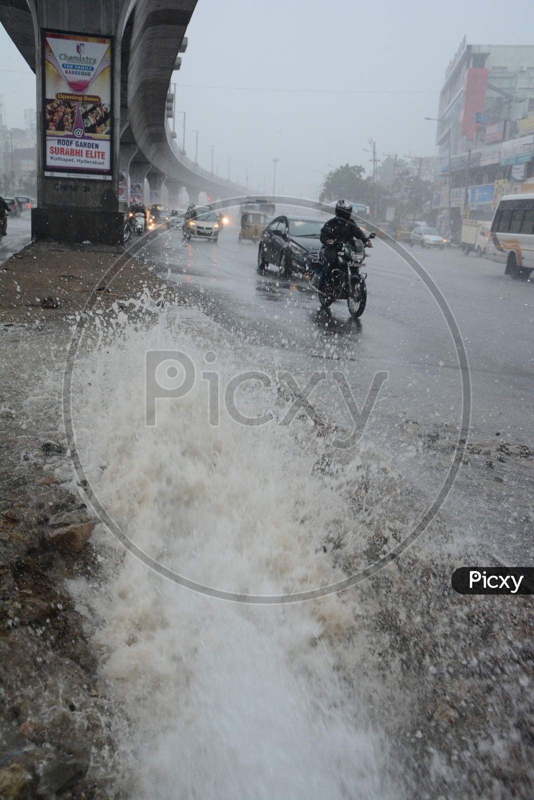 Rain water Overflow From a Manhole On Roads Due to Heavy Rainfall