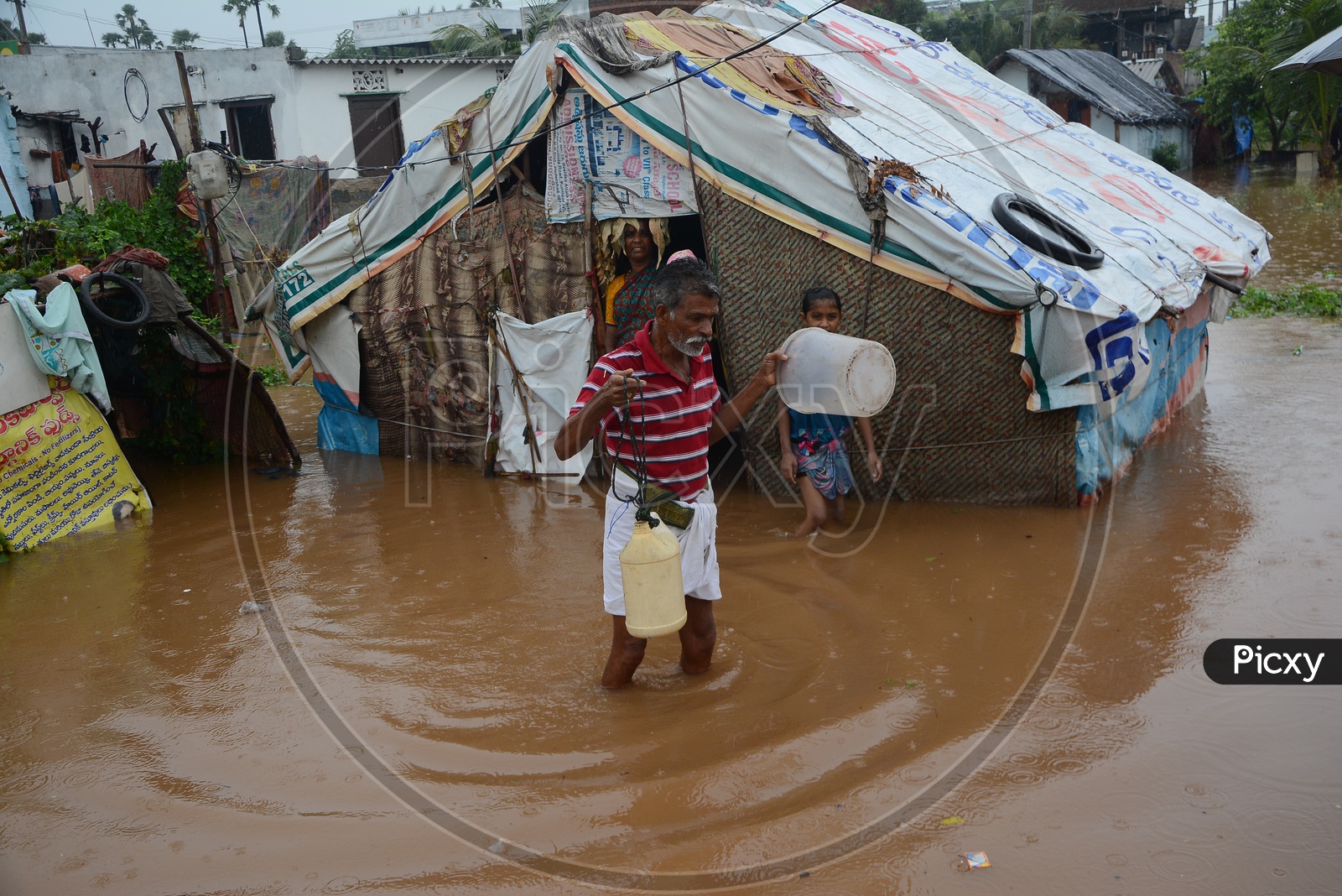Drowned Houses  or Hus   In Flood Water Due to Heavy Rains