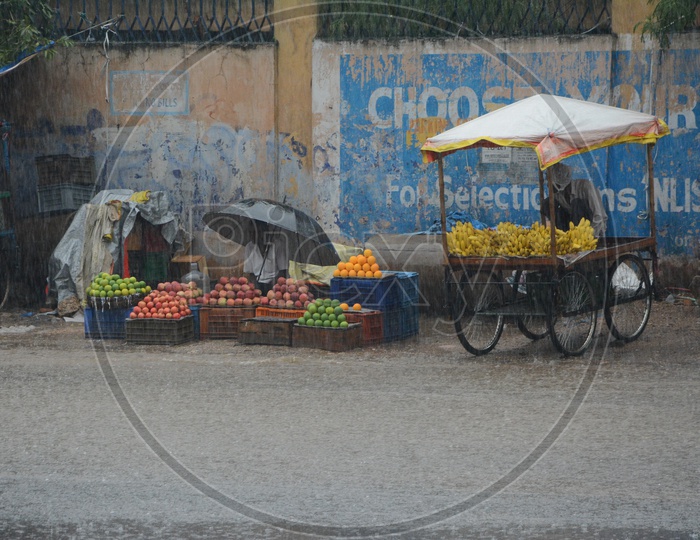 Fruits Vendors Drenching In Heavy rainfall