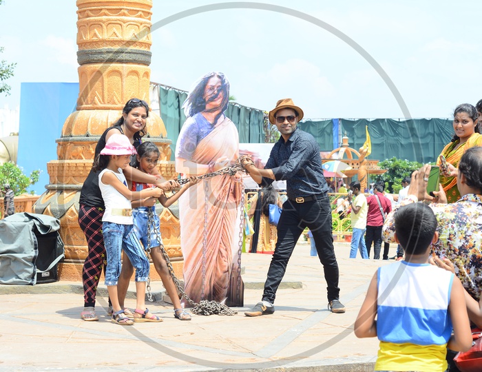 Tourists Or Visitors Taking Pictures at Bahubali  Movie Sets in Ramoji  Film City