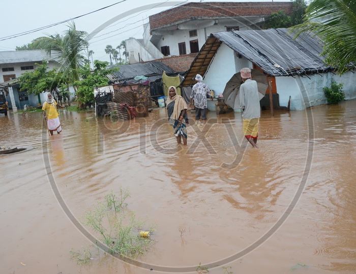 Drowned Houses  or Hus   In Flood Water Due to Heavy Rains