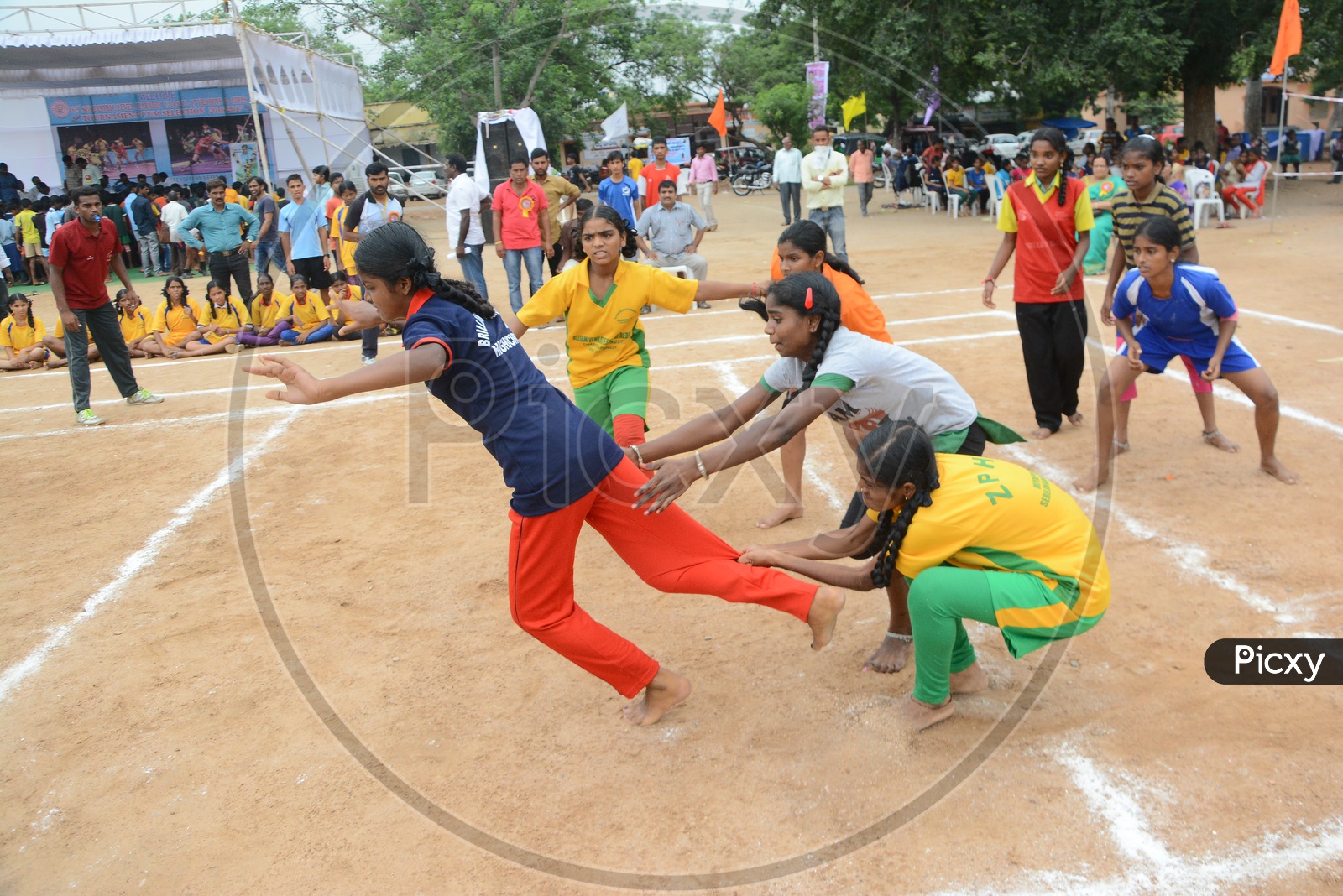 Young Girl Athletes Playing  Kabbadi  In a School Sports Event