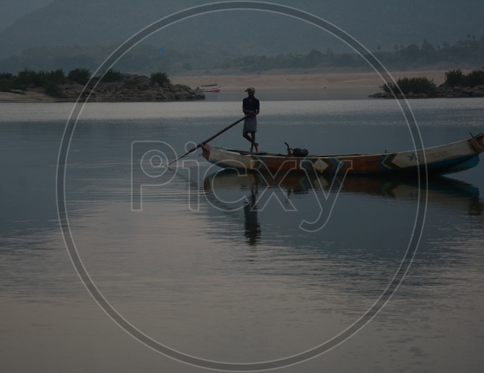 Boats  On River Godavari Between Papikondalu With Beautiful Sunsets in Andhra Pradesh