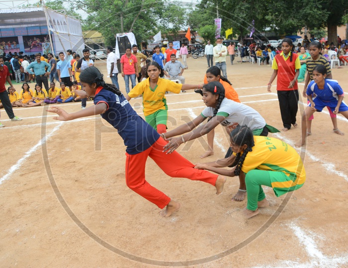Young Girl Athletes Playing  Kabbadi  In a School Sports Event