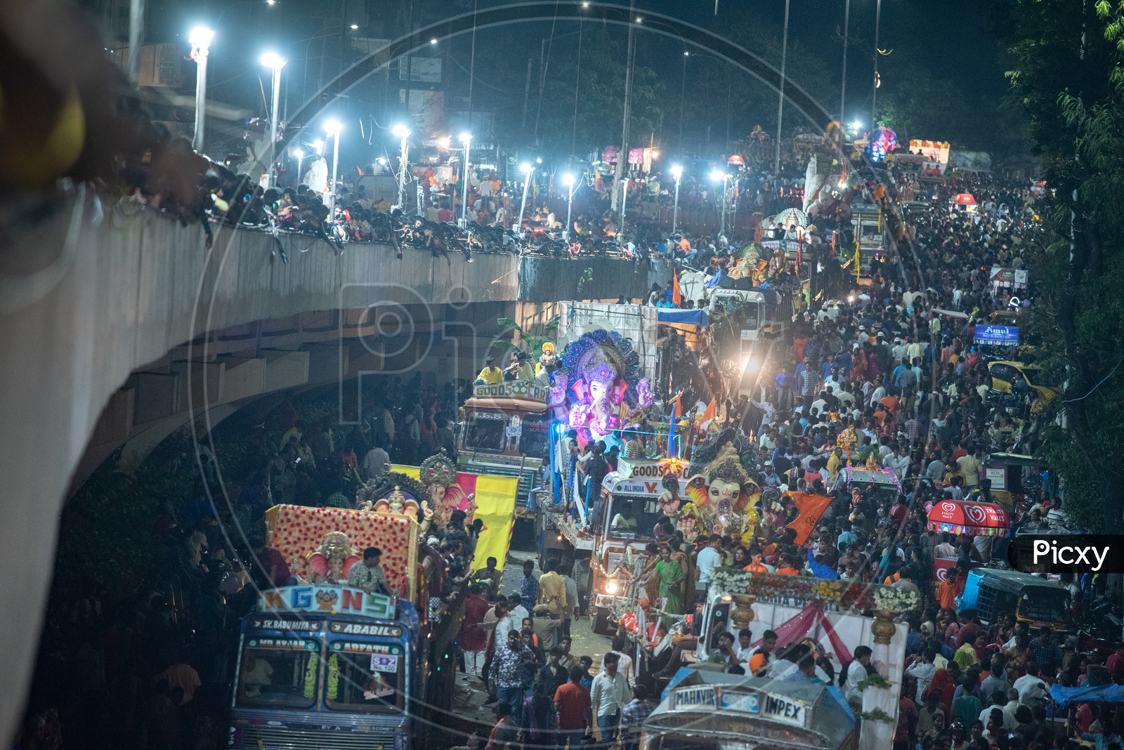 Image of Lord Ganesh Idols in Procession At Tank Bund Before Immersion ...