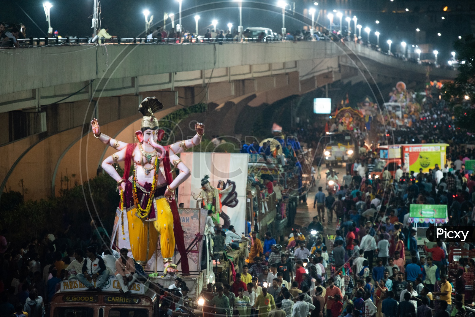 Lord Ganesh Idols in Procession At Tank Bund  Before Immersion Or Visarjan  In Hussain Sagar Lake  in Hyderabad