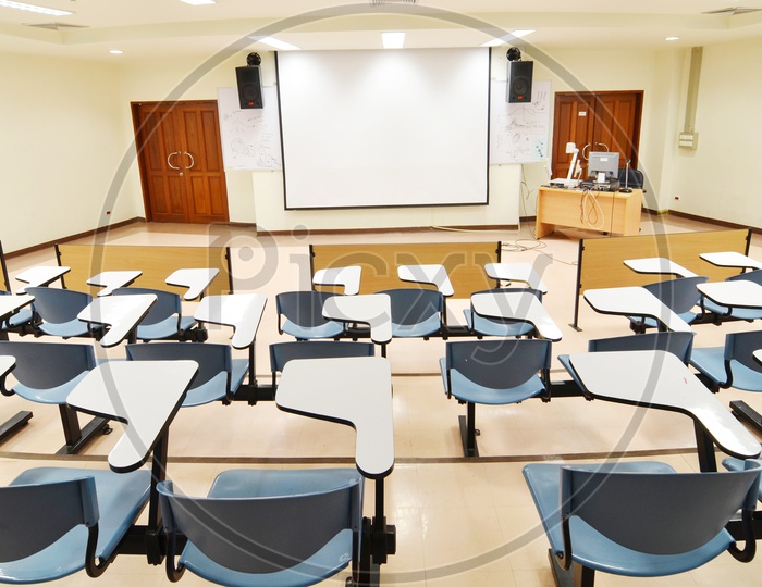 class room With Chairs And Board in a College