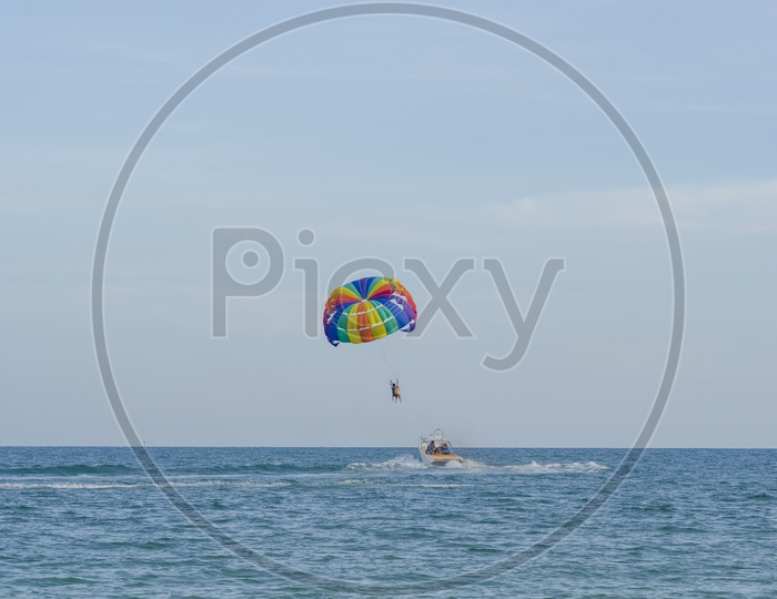 Paragliding Over Sea  At Phuket