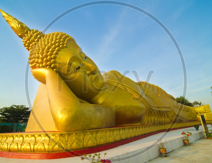 Big sleeping Buddha Statue At a Temple in Thailand