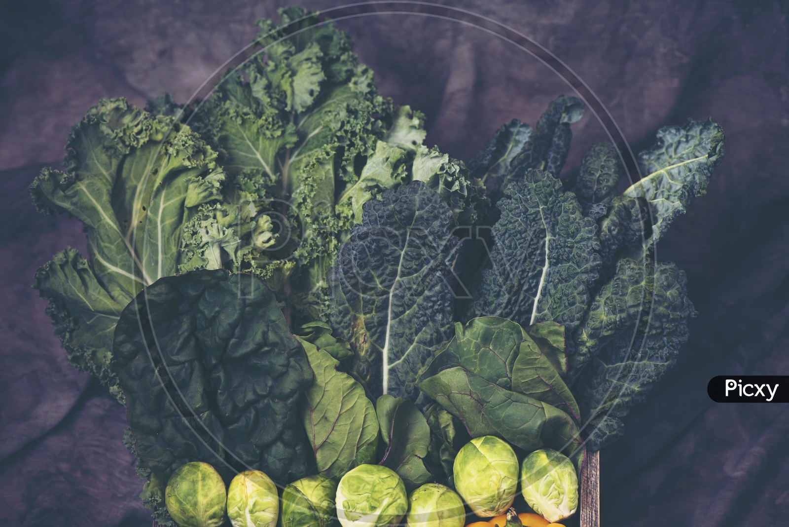 Green leafy vegetables on vintage background