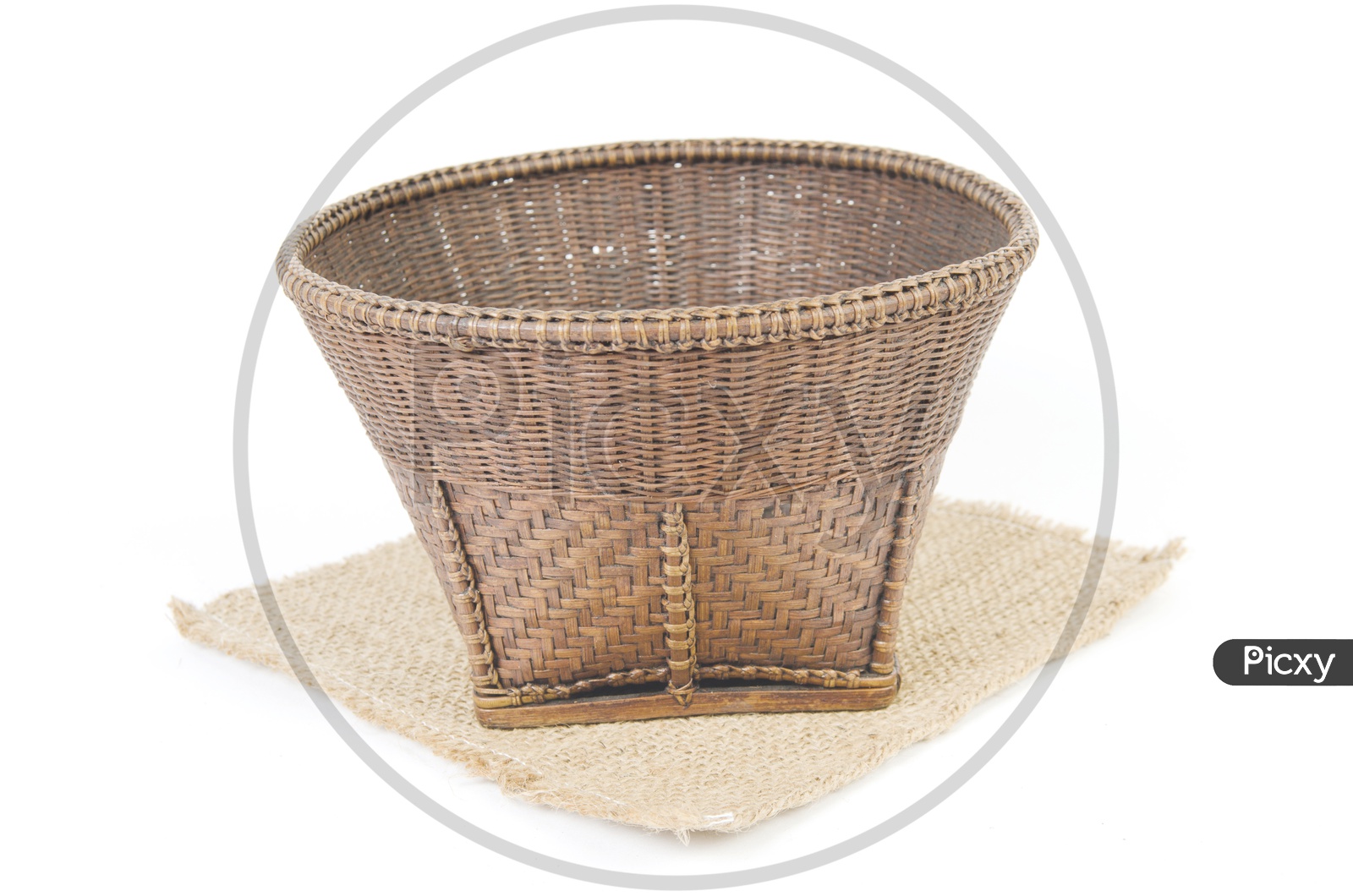 Empty Hand weaved Wooden Basket on White Background