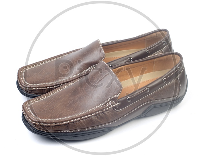 Pair Of Brown Men's Leather Shoe On Isolated White