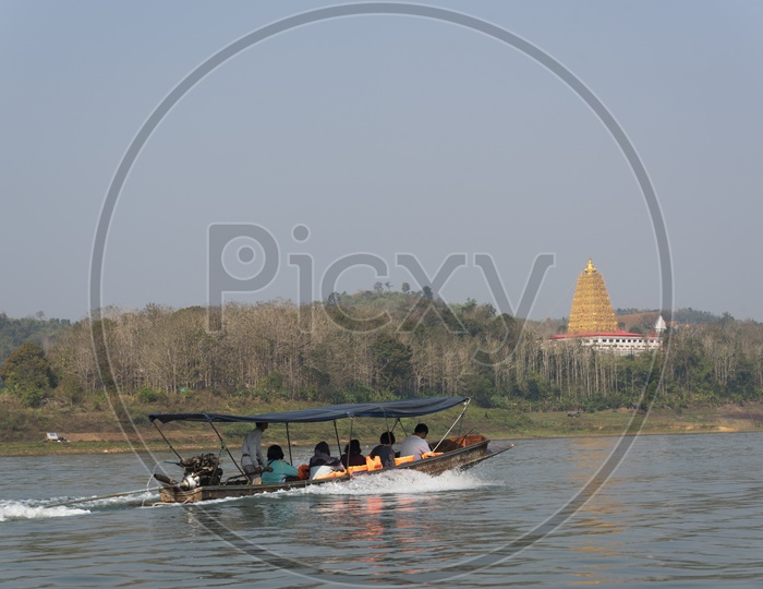 Tourists Enjoying Motor Boat Rides on  Meklong river, Thailand.