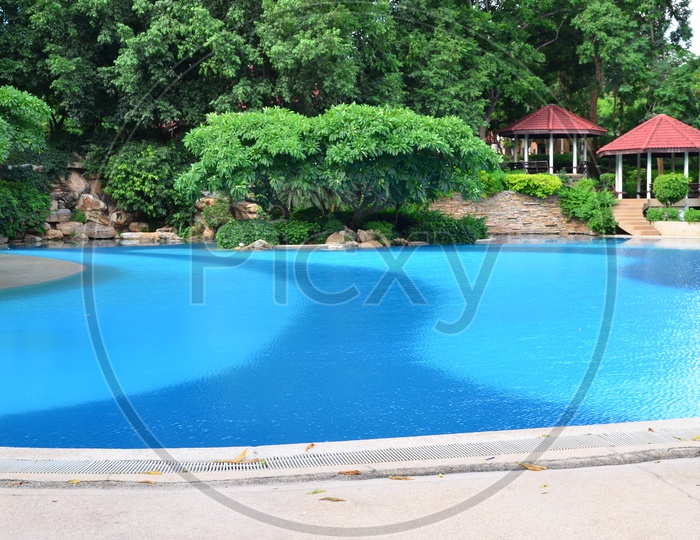 Swimming Pool With Blue water In a Hotel