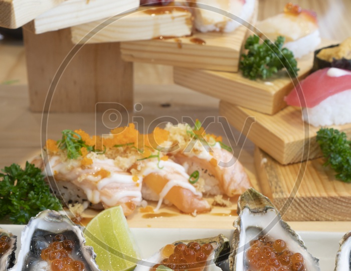 Fresh Oyster Sashimi in Japanese Style