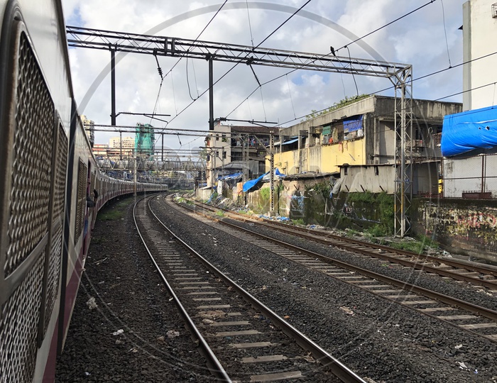 Mumbai Suburban Railway Track Lines With Fast Moving  Train