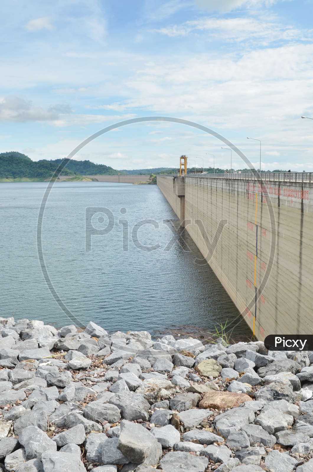 Reservoir With Water Storage at  Prakarnchon Khun Dan Dam, Nakhon Nayok, Thailand