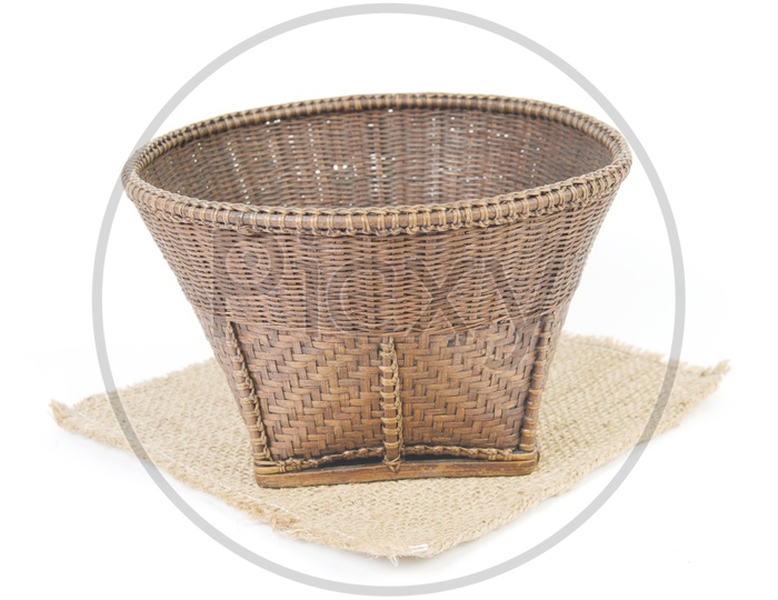 Empty Hand weaved Wooden Basket on White Background