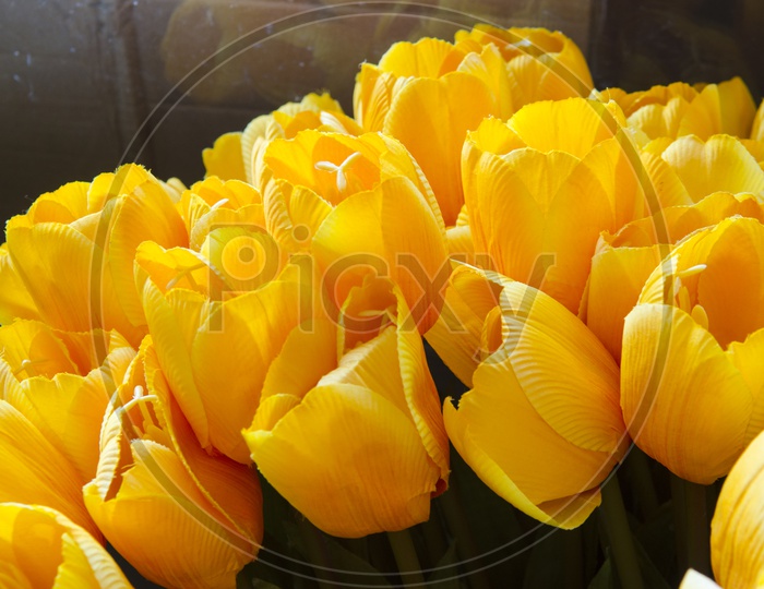 Beautiful tulips at Artificial flower shop or Florist Shop