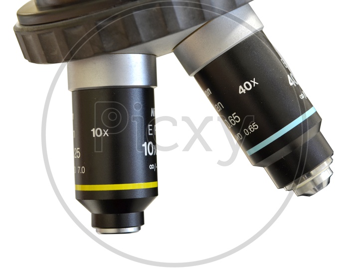 Microscope With Magnifier Lenses On Isolated White Background