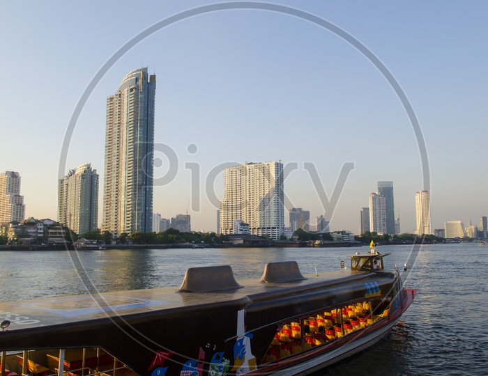 Panorama view of Bangkok city scape With High Rise Buildings