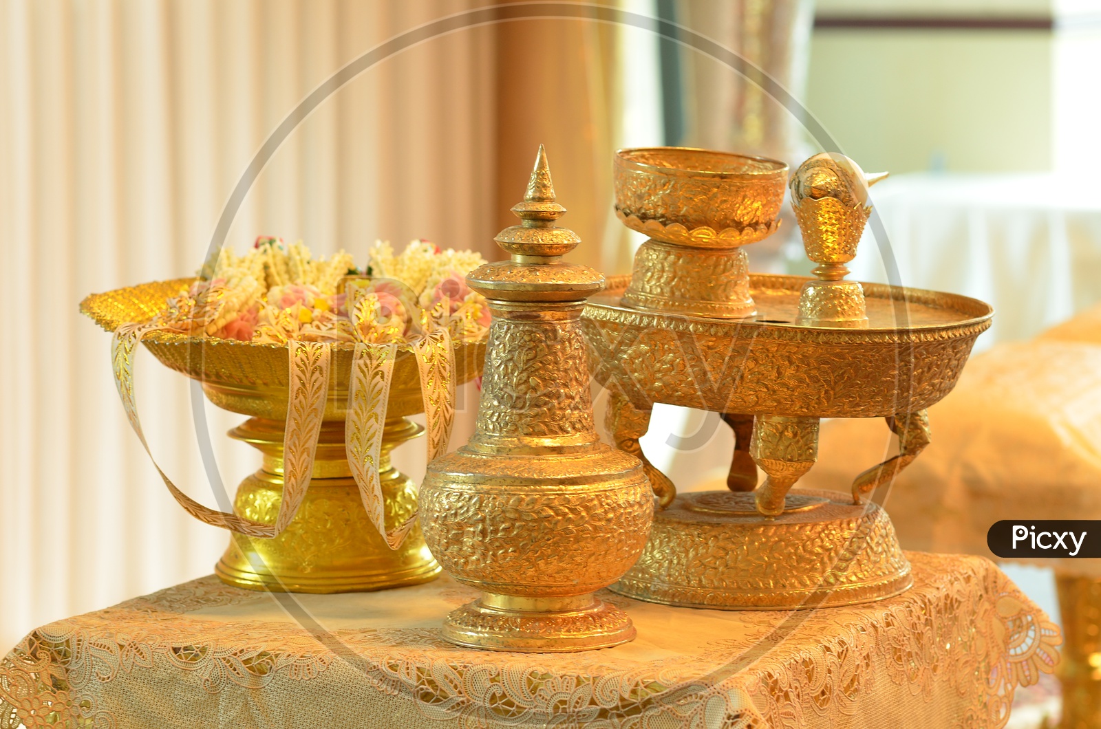 Traditional Thai Wedding  With Gold Vessels