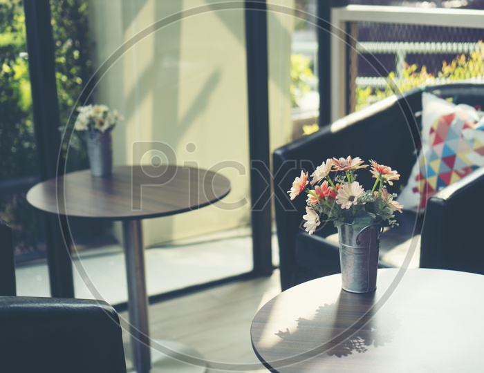 Flower Vase On a Cafe or Restaurant  Table