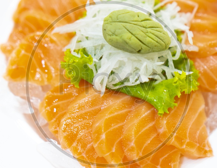 Japanese Fresh Salmon Sashimi with raw sliced fish