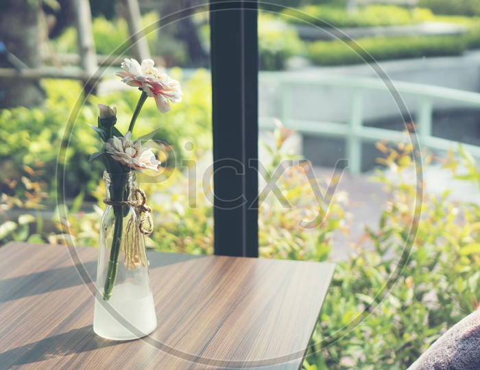 Flower Vase On a Cafe or Restaurant  Table