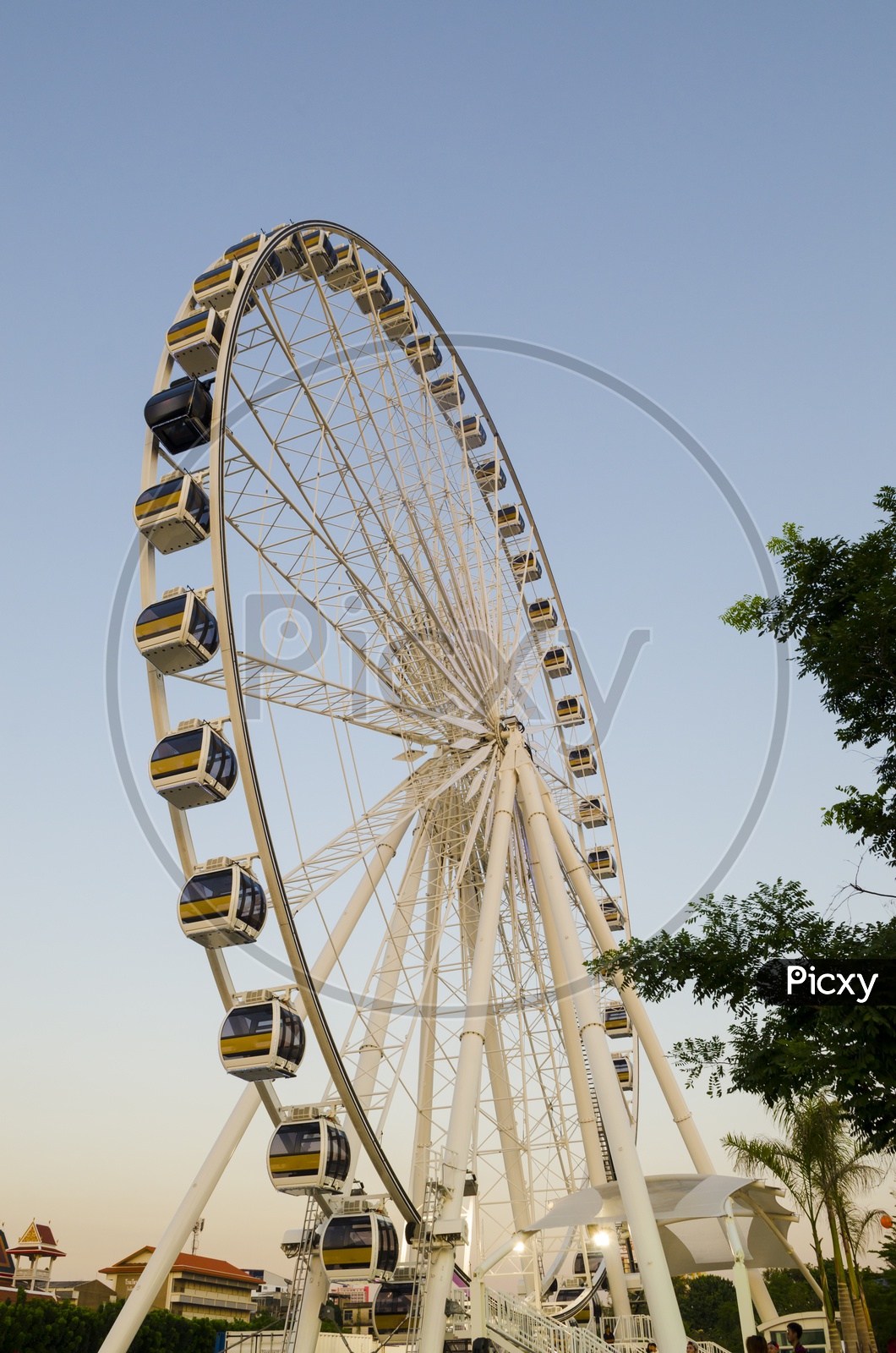 Beautiful large Ferris wheel With Blue Sky Background