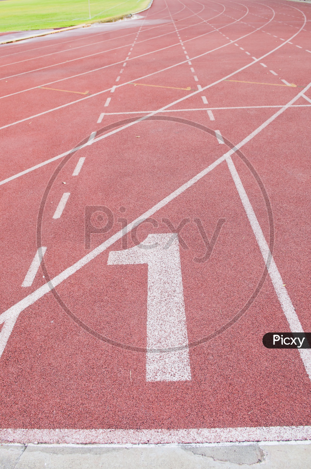 "1" Numbers on red running track At a Stadium