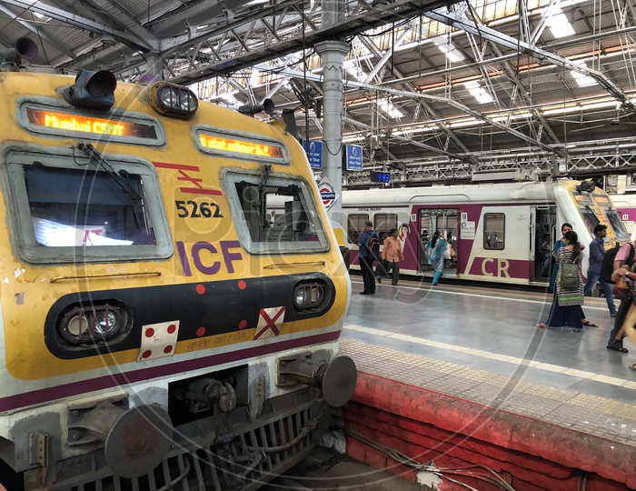 Mumbai Suburban train Or Local Train  At a Platform in  Mumbai Central Station