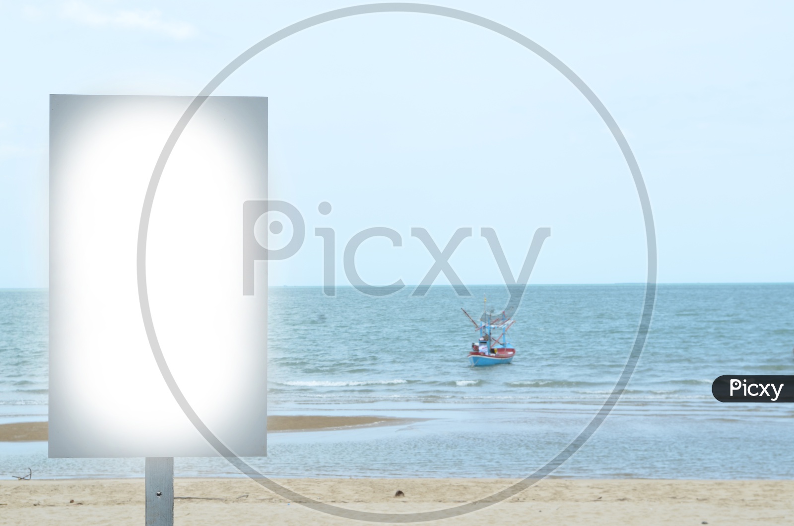 Advertising Blank Billboard With Tropical Sea and Boat