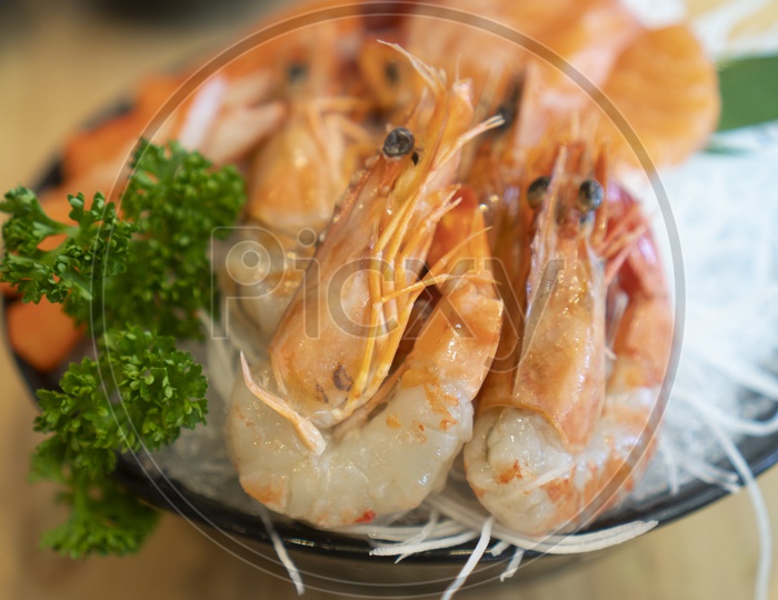 Sashimi Prawns, fresh seafood, Japanese food
