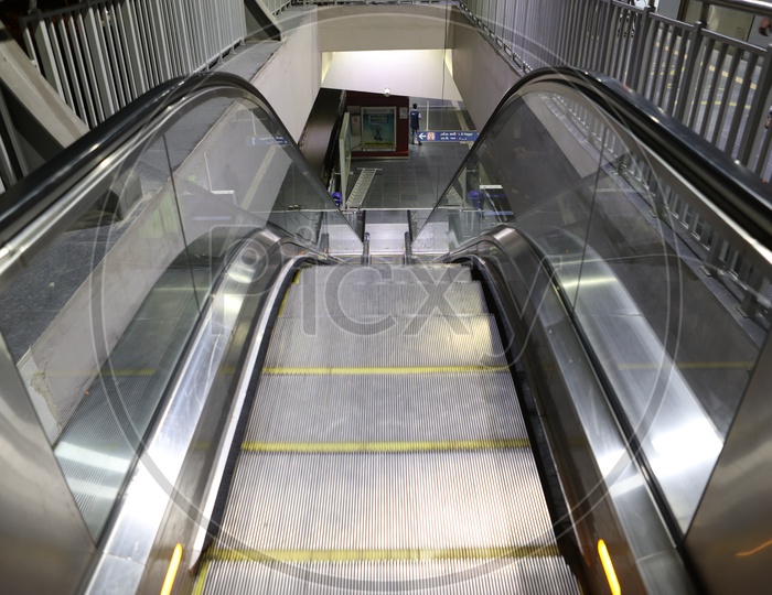 Escalator inside the Metro Terminal in Hyderabad