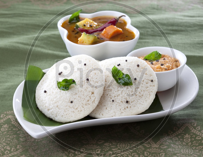 South Indian dish idly or idli and sambar.