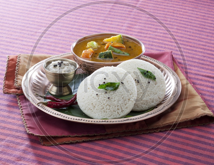 South Indian dish idly or idli and sambar.