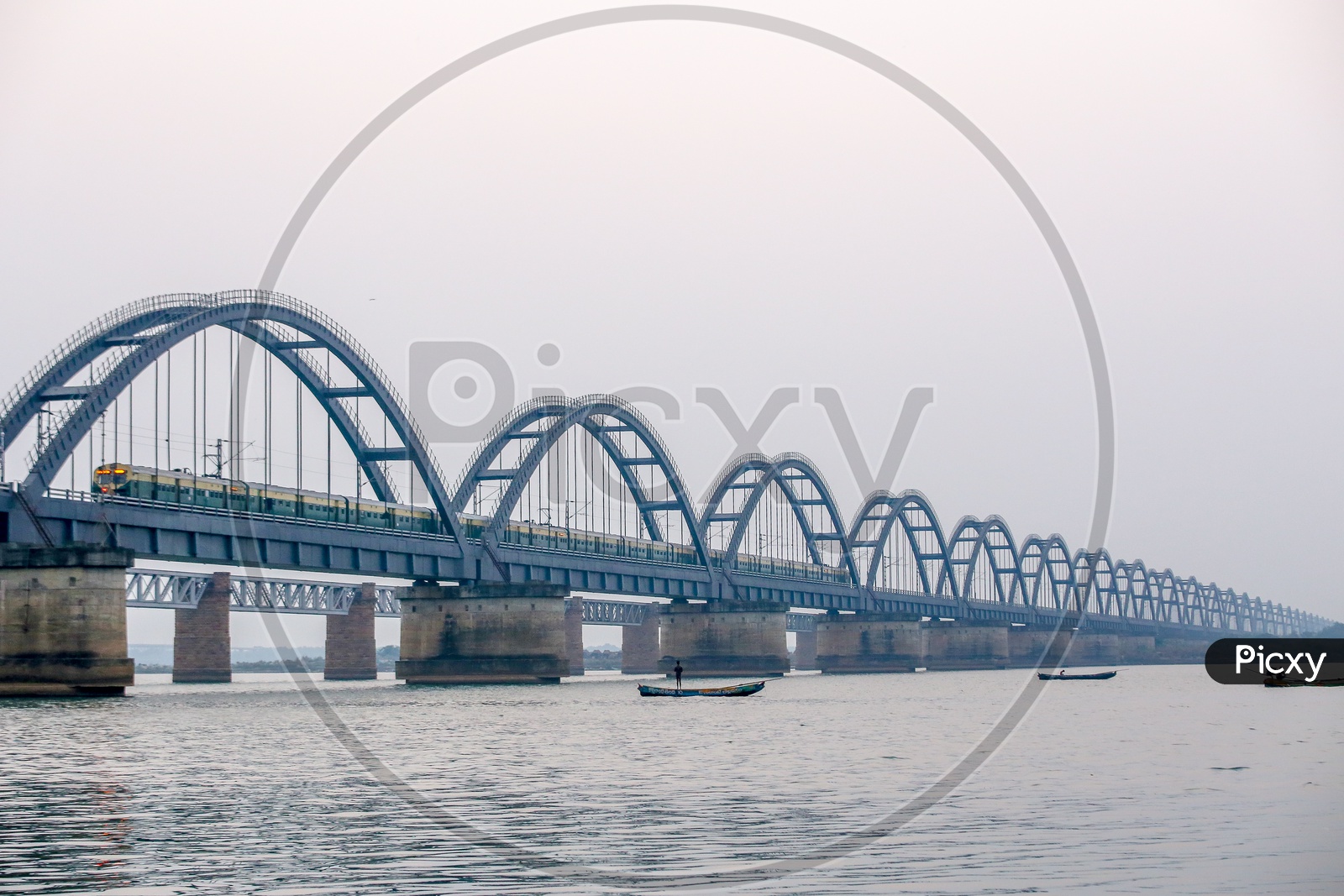 Rajahmundry Arch bridge With rain Moving on Bridge
