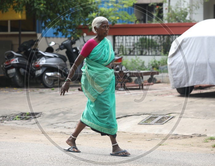 old woman walking